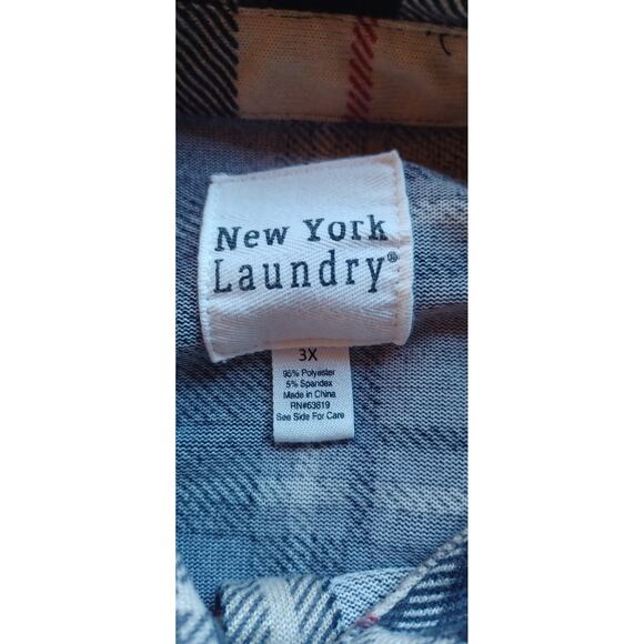 New York Laundry Flannel Shirt 3X Cream Grey Black Plaid Button Down Cabincore - Picture 7 of 8